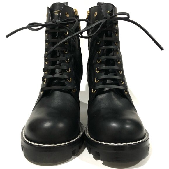 Rare & Auth Louis Vuitton Star Trail Ankle Boots Leather Black On Black Monogram - Picture 3 of 13